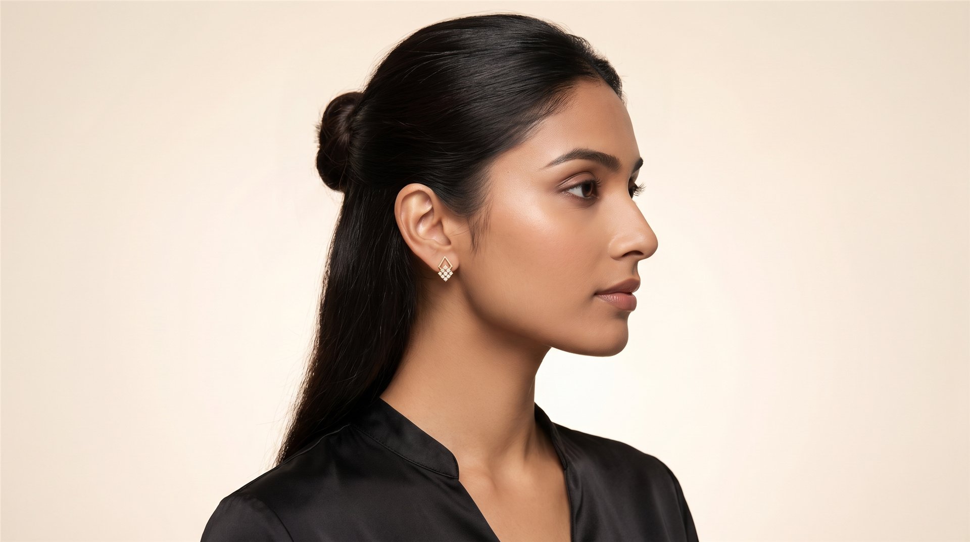 Model wearing Carat Street diamond earrings